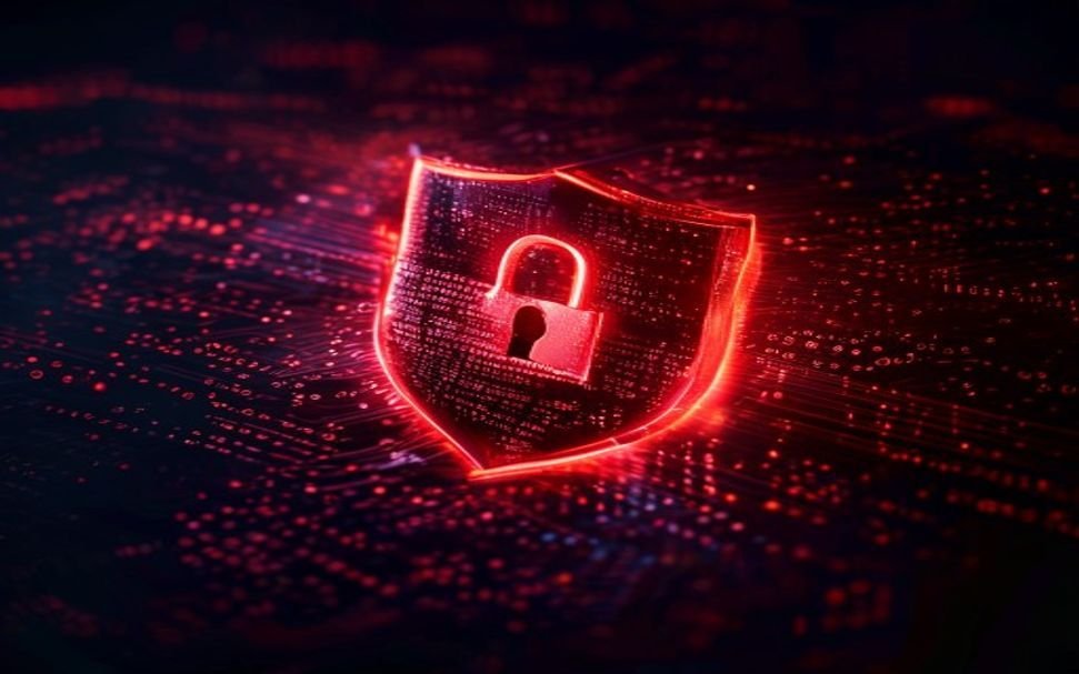 AI code security risks concept - shield and lock over vulnerable code, cybersecurity illustration 2026