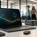 AI-enabled laptop and companion devices on a modern enterprise desk