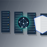 Abstract cybersecurity operations scene showing AI-assisted vulnerability discovery across protected server infrastructure