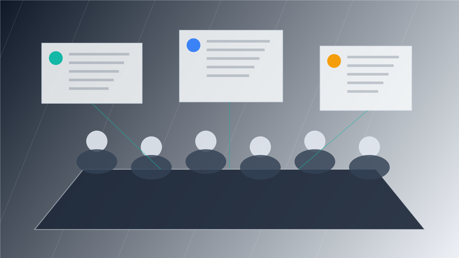 Abstract executive security governance scene showing leaders reviewing AI-discovered vulnerability risk and remediation priorities