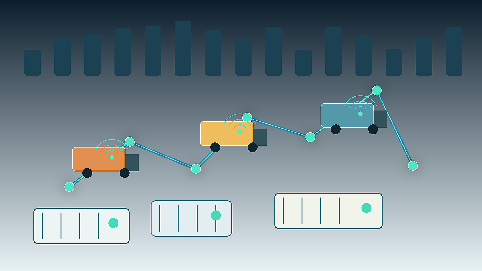 Cold chain route monitored by ambient IoT sensors across trucks and containers