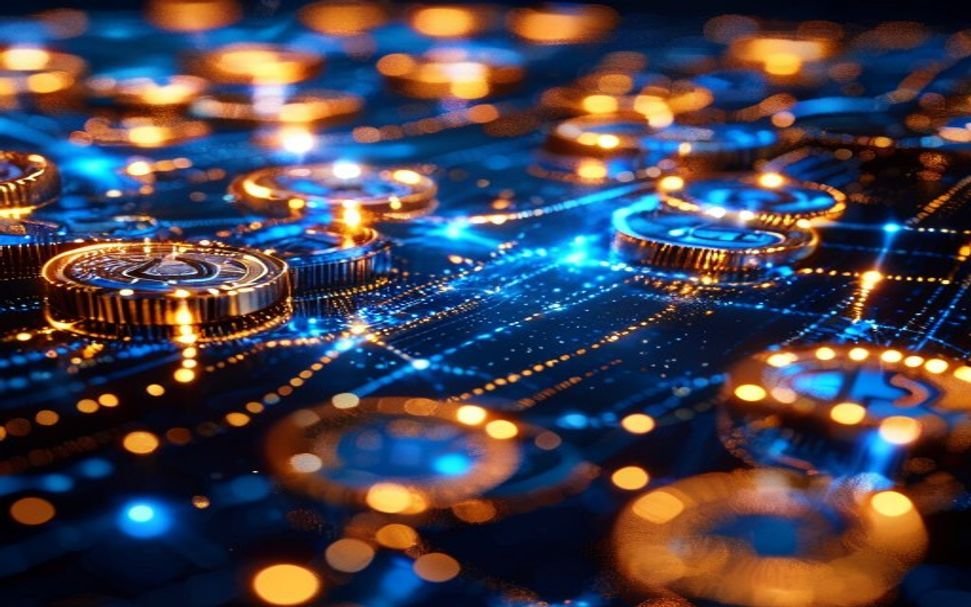 Tokenized deposits flowing through a blockchain settlement network connecting major global financial institutions