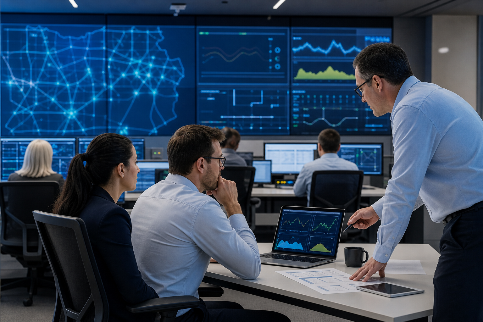 Grid operations and data center teams reviewing AI power demand