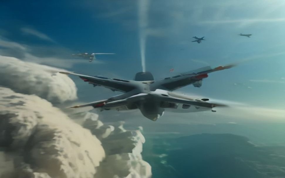 AI versus human pilot aerial dogfight visualization showing autonomous drone swarms and global military AI competition 2026