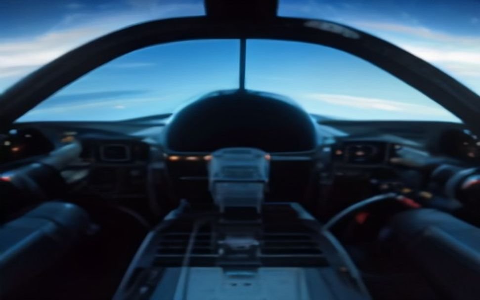 AI-controlled F-16 fighter jet in autonomous flight with holographic AI interface, DARPA VENOM program 2026
