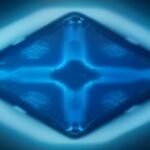 Edge AI IoT neural processing unit chip on circuit board blue glow futuristic macro photography