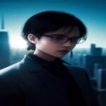 Person wearing sleek AR smart glasses in a futuristic city street in 2026