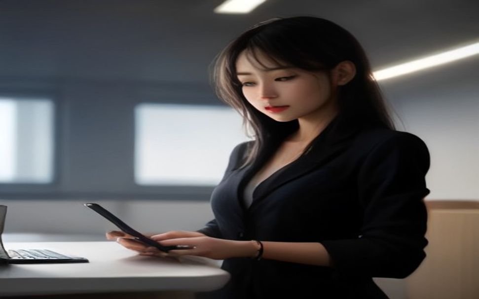 Business professional interacting with an agentic AI assistant in a modern office workplace