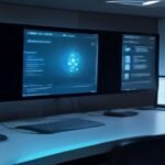 Agentic AI system autonomously managing multiple business tasks in a futuristic digital workspace