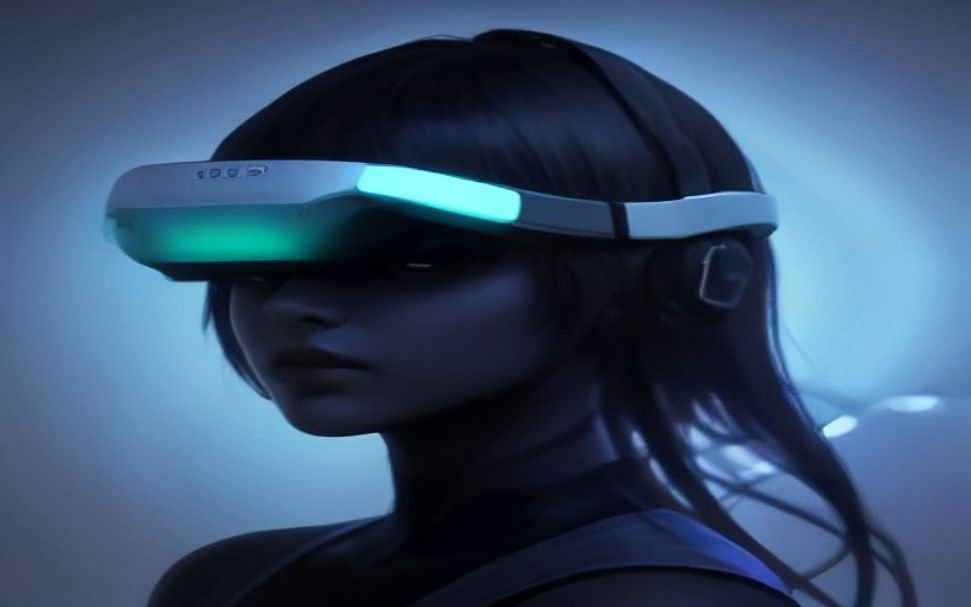 Sleek spatial computing headset on dark product display with ambient glow highlighting precision design